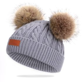 Cute Double Wool Pompom Baby Hat Children Cap Warm Autumn Winter Hats For Kids Boys Girls Knitted Warmer Beanie Caps Bonnet (Color: Gray, size: 0-3 Years)