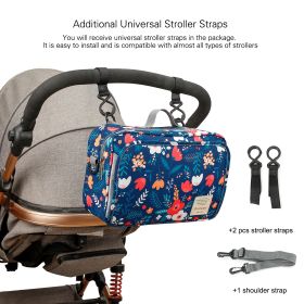 Waterproof baby print stroller bag storage hanging bag diaper bag mother and baby mommy bag (select: Mommy Bag-Blue Flowers)