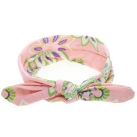 Baby Girl Headbands Bohemian Floral Style Vintage Flower Printed Elastic Head Wrap Twisted Hair Accessories (Color: Pink)