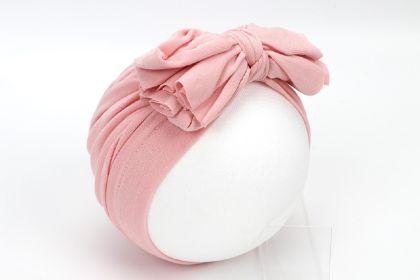 Baby Girls Headwrap Bowknot Cotton Cloth Turban Toddler Ear Hat Kids Head Cap Baby Hats (Color: Pink)