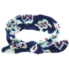 Baby Girl Headbands Bohemian Floral Style Vintage Flower Printed Elastic Head Wrap Twisted Hair Accessories (Color: Blue)