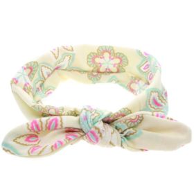 Baby Girl Headbands Bohemian Floral Style Vintage Flower Printed Elastic Head Wrap Twisted Hair Accessories (Color: Yellow)