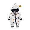 Baby Polka Dot Pattern Button Front Design Fleece Warm Rompers With Hat
