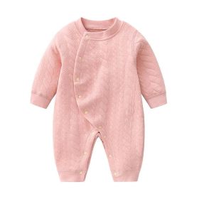 Baby Solid Color Side Snap Button Design Long Sleeved Winter Thickened Romper (Color: Pink, Size/Age: 73 (6-9M))