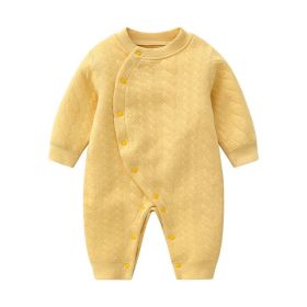 Baby Solid Color Side Snap Button Design Long Sleeved Winter Thickened Romper (Color: Yellow, Size/Age: 90 (12-24M))