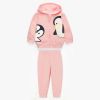 Baby Girl Cartoon Penguin Pattern Zipper Front Coat With Hat Combo Trousers Sets