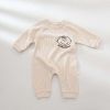 Baby Girl Cartoon Print Pattern Waffle Knitted Fabric Long Sleeved Romper