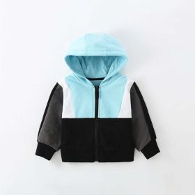 Baby Boy Color Matching Pattern Zipper Cotton Coat In Autumn (Color: Blue, Size/Age: 90 (12-24M))