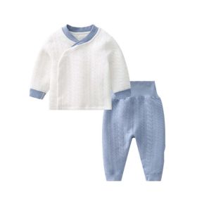 Baby Solid Color Side Button Design Cardigan Combo Trousers Quilted Warm Tracksuit Sets (Color: Blue, Size/Age: 80 (9-12M))