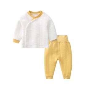 Baby Solid Color Side Button Design Cardigan Combo Trousers Quilted Warm Tracksuit Sets (Color: Yellow, Size/Age: 80 (9-12M))