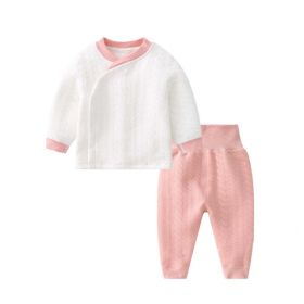 Baby Solid Color Side Button Design Cardigan Combo Trousers Quilted Warm Tracksuit Sets (Color: Pink, Size/Age: 90 (12-24M))