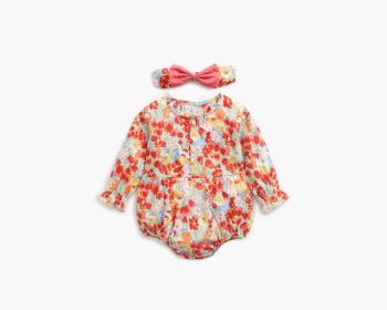 Baby Girl 1pcs Flower Pattern Long Sleeved Fashion Hot Selling Bodysuit Onesies & Headband (Color: Red, Size/Age: 66 (3-6M))