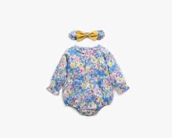Baby Girl 1pcs Flower Pattern Long Sleeved Fashion Hot Selling Bodysuit Onesies & Headband (Color: Blue, Size/Age: 100 (2-3Y))