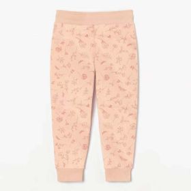 Baby Girl Ditsy Flower Pattern Solid Color Warm Thickened Trousers (Color: Pink, Size/Age: 90 (12-24M))