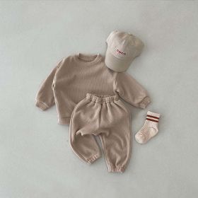 Baby Solid Color Long Sleeve Simple Style Hoodie Sets (Color: Apricot, Size/Age: 73 (6-9M))