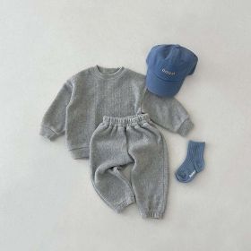 Baby Solid Color Long Sleeve Simple Style Hoodie Sets (Color: Grey, Size/Age: 73 (6-9M))