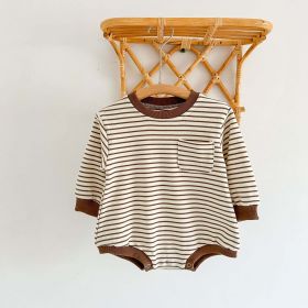 Baby Striped Graphic Long Sleeve Basic Style Bodysuits (Color: Brown, Size/Age: 90 (12-24M))
