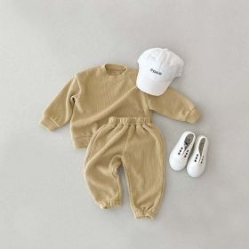 Baby Solid Color Long Sleeve Simple Style Hoodie Sets (Color: Yellow, Size/Age: 90 (12-24M))