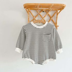 Baby Striped Graphic Long Sleeve Basic Style Bodysuits (Color: Black, Size/Age: 80 (9-12M))