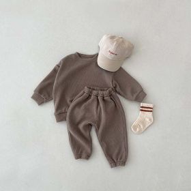 Baby Solid Color Long Sleeve Simple Style Hoodie Sets (Color: Coffee, Size/Age: 80 (9-12M))