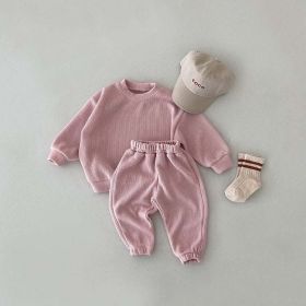 Baby Solid Color Long Sleeve Simple Style Hoodie Sets (Color: Pink, Size/Age: 80 (9-12M))