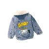 Baby Cartoon & Slogan Pattern Lapel Design Berber Fleece Denim Coat