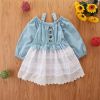Baby Girl Button Decoration Denim Patchwork One Shoulder Dress