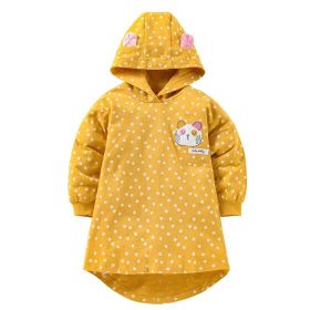 Baby Girl Car Patched & Dot Graphic Long Hoodie Combo Leggings 1 Pieces Sets (Color: Yellow, Size/Age: 130 (7-8Y))