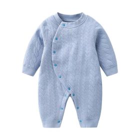 Baby Solid Color Side Snap Button Design Long Sleeved Winter Thickened Romper (Color: Blue, Size/Age: 90 (12-24M))