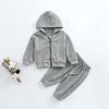 Baby Solid Color Waffle Knit Fabric Coat With Pants 2 Pieces Sets