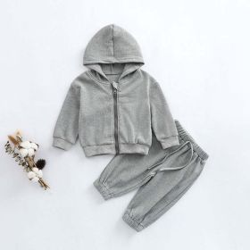Baby Solid Color Waffle Knit Fabric Coat With Pants 2 Pieces Sets (Color: Grey, Size/Age: 73 (6-9M))