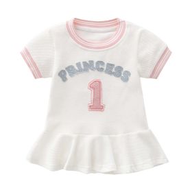 Baby Girl 1pcs Logo Graphic Graphic Side & Neck Striped Design Ruffle Hem Baseball Dress (Color: Pink, Size/Age: 110 (3-5Y))