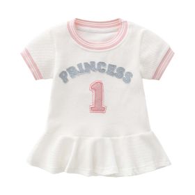 Baby Girl 1pcs Logo Graphic Graphic Side & Neck Striped Design Ruffle Hem Baseball Dress (Color: Pink, Size/Age: 100 (2-3Y))