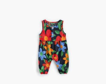 Baby Girl Floral Print Pattern Buttoned Design Sleeveless Rompers (Color: Black, Size/Age: 100 (2-3Y))