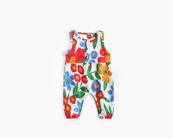 Baby Girl Floral Print Pattern Buttoned Design Sleeveless Rompers (Color: White, Size/Age: 73 (6-9M))
