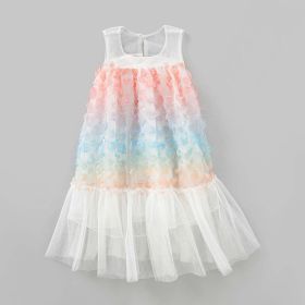 Baby Girl Colorful Lace Pattern Patchwork Design Sleeveless Vest Dress (Color: White, Size/Age: 110 (3-5Y))