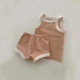 Baby Girl Solid Color Thin Style Pure Cotton Vest Combo Shorts 2 Pieces Sets Home Clothes (Color: Orange, Size/Age: 80 (9-12M))