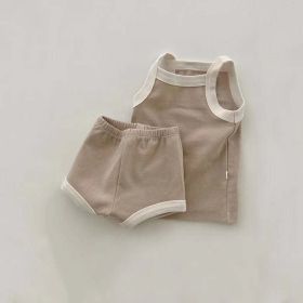Baby Girl Solid Color Thin Style Pure Cotton Vest Combo Shorts 2 Pieces Sets Home Clothes (Color: Khaki, Size/Age: 100 (2-3Y))