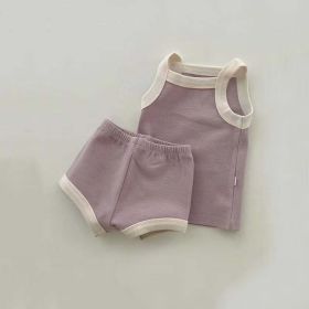 Baby Girl Solid Color Thin Style Pure Cotton Vest Combo Shorts 2 Pieces Sets Home Clothes (Color: Purple, Size/Age: 73 (6-9M))