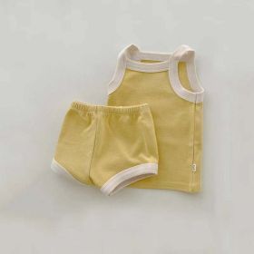Baby Girl Solid Color Thin Style Pure Cotton Vest Combo Shorts 2 Pieces Sets Home Clothes (Color: Yellow, Size/Age: 73 (6-9M))