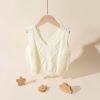 Baby Girl Solid Color Conchet Knitted Graphic V-Neck Sleeveless Vest Sweater