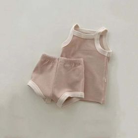 Baby Girl Solid Color Thin Style Pure Cotton Vest Combo Shorts 2 Pieces Sets Home Clothes (Color: Light Pink, Size/Age: 100 (2-3Y))