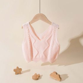 Baby Girl Solid Color Conchet Knitted Graphic V-Neck Sleeveless Vest Sweater (Color: Red, Size/Age: 80 (9-12M))