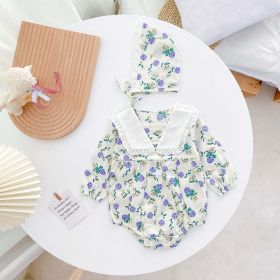 Baby Girl 1pcs Flower Graphic Lapel Design Triangle Onesies (Color: Blue, Size/Age: 73 (6-9M))