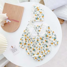 Baby Girl 1pcs Flower Graphic Lapel Design Triangle Onesies (Color: Yellow, Size/Age: 100 (2-3Y))