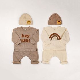 Baby Rainbow & Letter Graphic Hoodies And Pants Sets (Color: Brown, Size/Age: 120 (5-7Y))