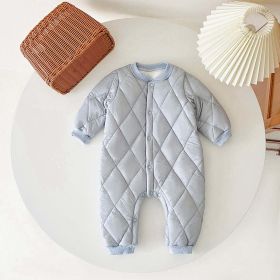 Baby Solid Color Quilted Long Sleeve Thickened Cotton Jumpsuit (Color: Blue, Size/Age: 100 (2-3Y))