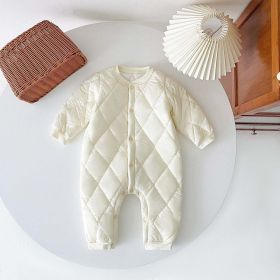 Baby Solid Color Quilted Long Sleeve Thickened Cotton Jumpsuit (Color: White, Size/Age: 90 (12-24M))