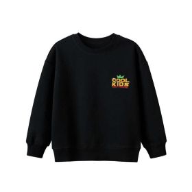 Children Patched Pattern Solid Color Crewneck Cotton Hoodies (Color: Black, Size/Age: 140 (8-10Y))
