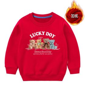 Baby Cute Bear Pattern Crewneck Cotton Hoodies In Autumn (Color: Red, Size/Age: 120 (5-7Y))